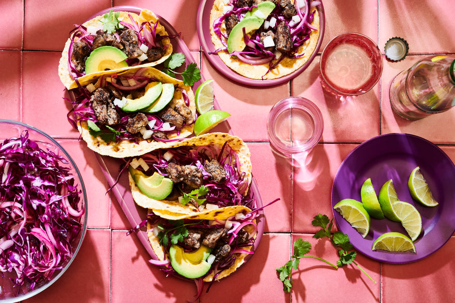 Jerk Chick’n Tacos w/ Red Cabbage Slaw